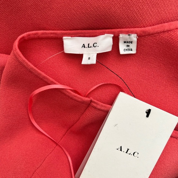 A.L.C. Colby Asymmetric One Shoulder Stretch Knit Bodycon Midi Dress Coral NWT - Picture 4 of 6